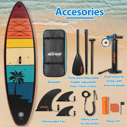 ALLPICK Premium Aufblasbares SUP Board Set 320x81x15cm Vintage Holzmaserung