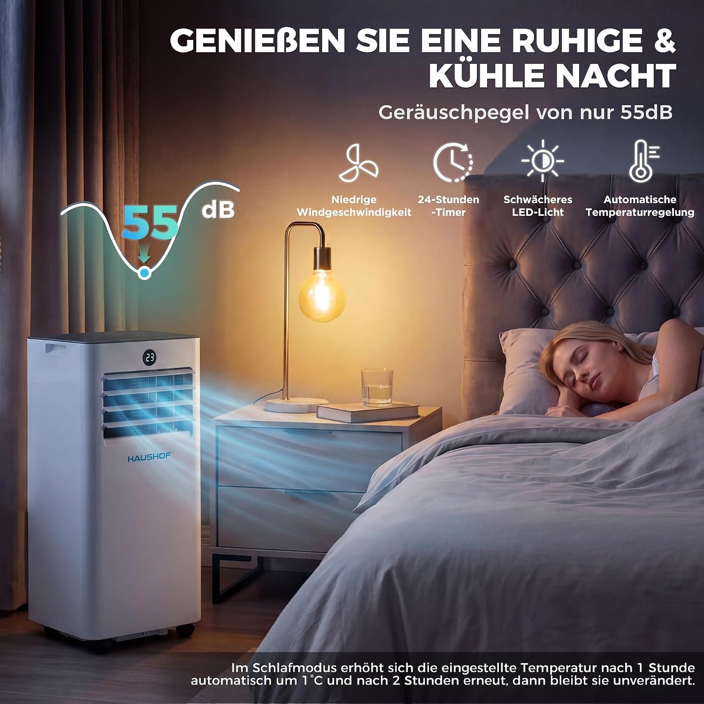 HAUSHOF HH25080A Portable Air Conditioner 9000 BTU 4-in-1 Cooling Dehumidifier Fan White