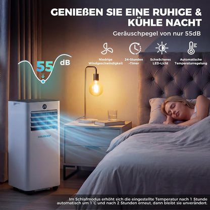 HAUSHOF HH25080A Portable Air Conditioner 9000 BTU 4-in-1 Cooling Dehumidifier Fan White
