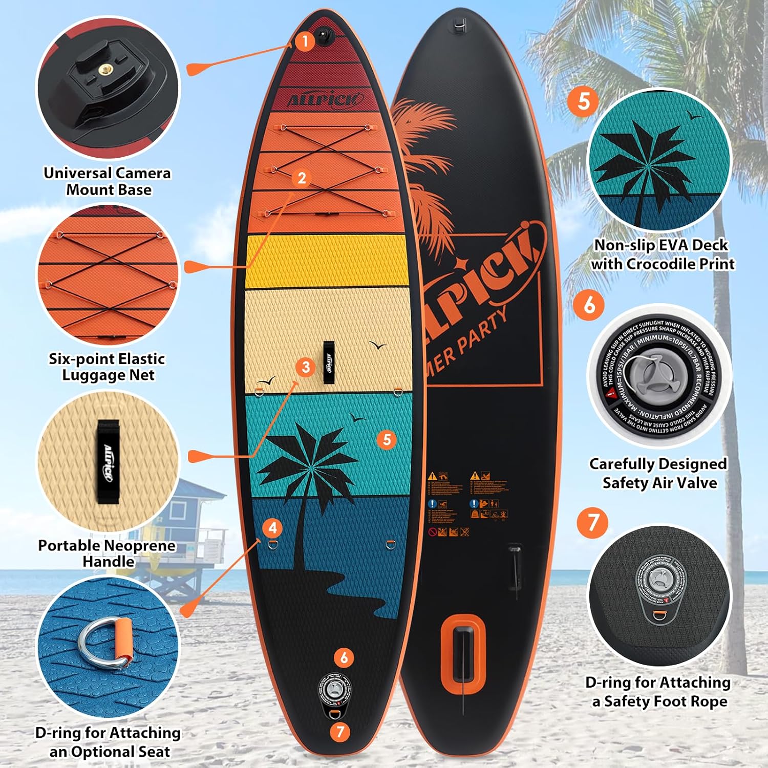 ALLPICK Premium Aufblasbares SUP Board Set 320x81x15cm Vintage Holzmaserung