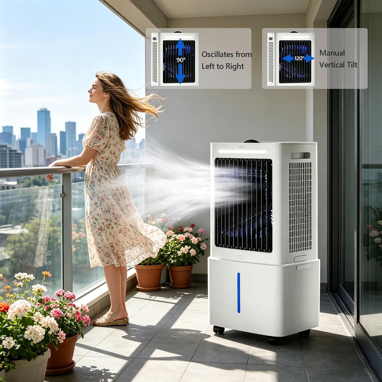 Generisch ZZDZABKZC Portable Evaporative Cooler 20L 2000 m³/h 3-in-1 Fan Humidifier White