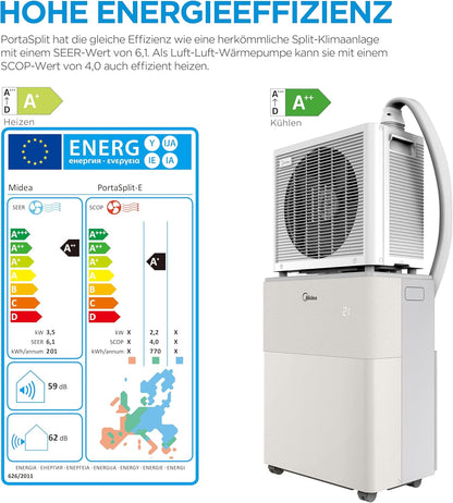 Midea PortaSplit-E Portable Air Conditioner 12000 BTU 4-in-1 Cooling Heating Dehumidifier Fan Peach