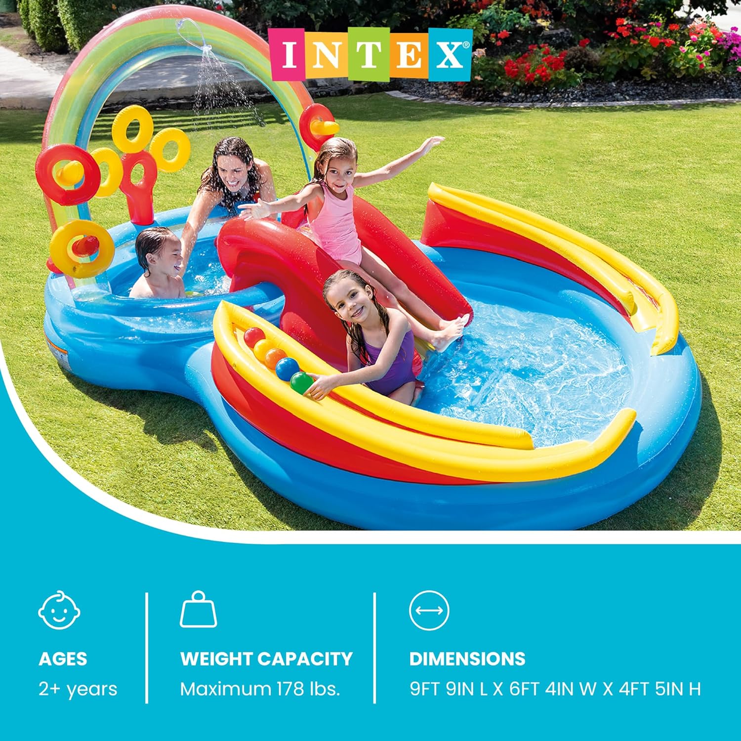 Intex 57453EP Rainbow Inflatable Play Center Pool With Slide 117in