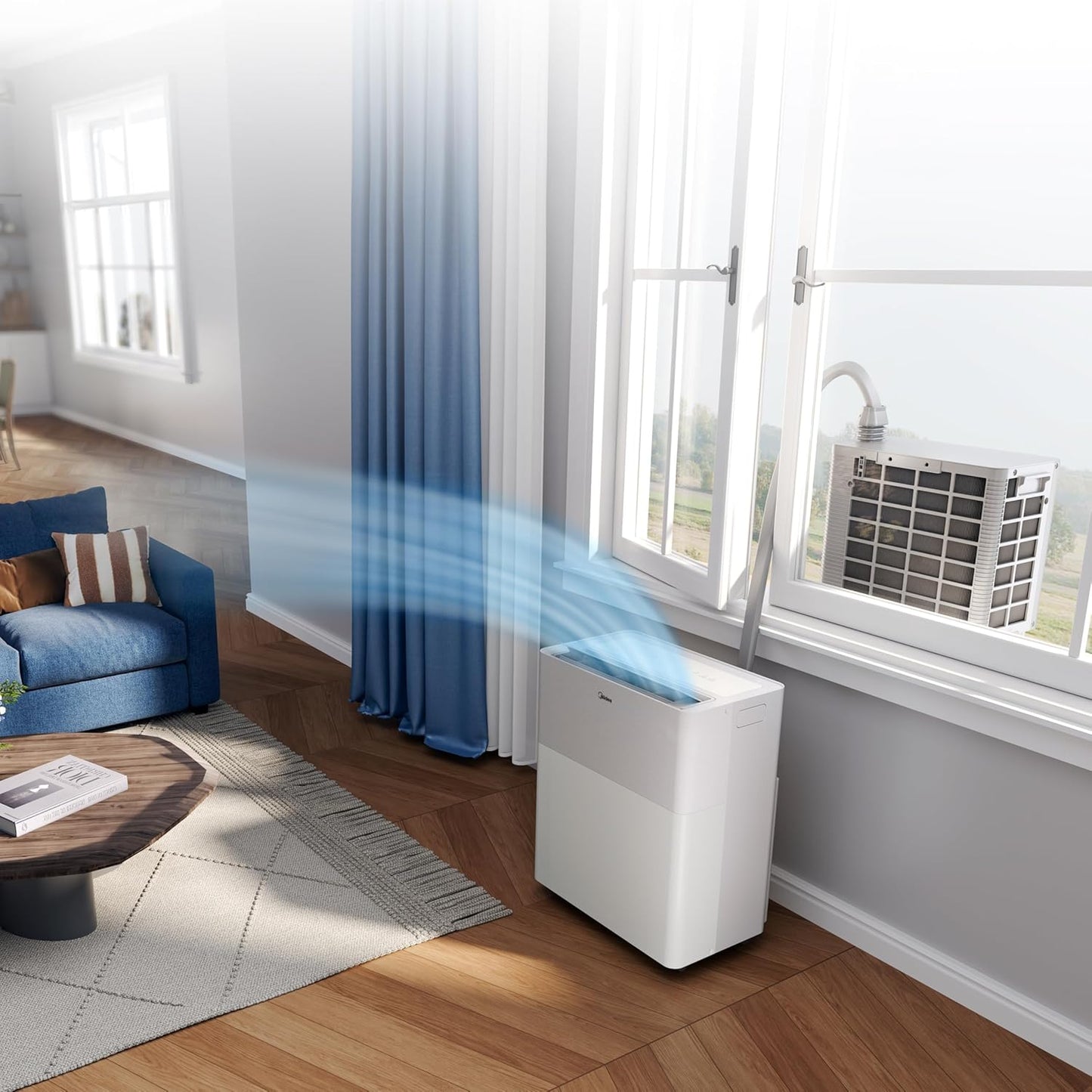 Midea PortaSplit-E Portable Air Conditioner 12000 BTU 4-in-1 Cooling Heating Dehumidifier Fan Peach