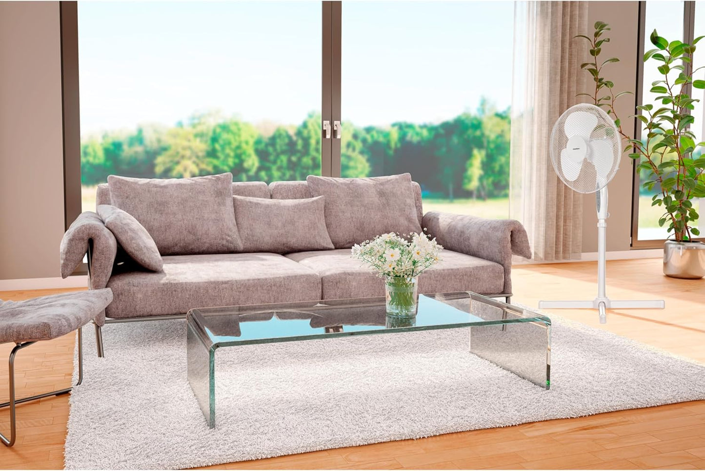 MEDION MD18795 Silent Pedestal Fan 45W 3-Speed Oscillating Remote Control White