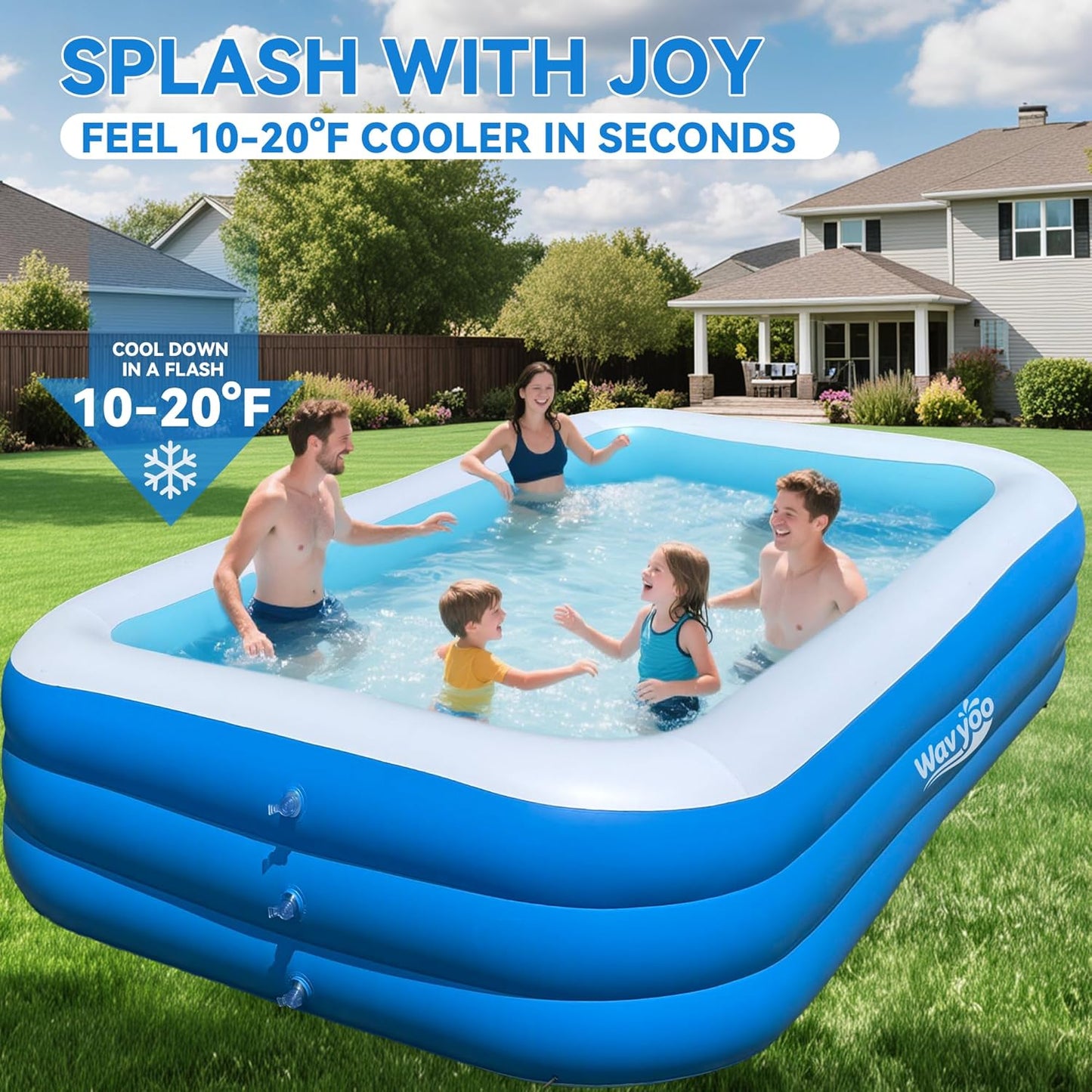 WavYoo 10ft Inflatable Pool Oversized Rectangular Swimming Pool Blue