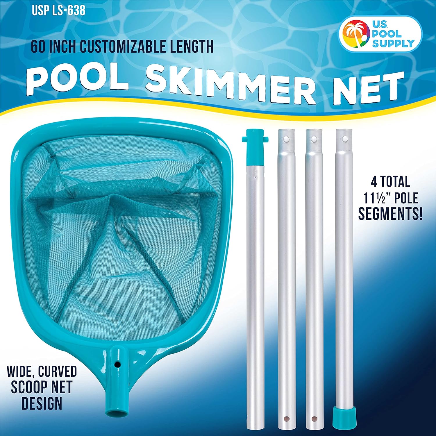 U.S. Pool Supply Leaf Skimmer Net 5 Foot Aluminum Pole