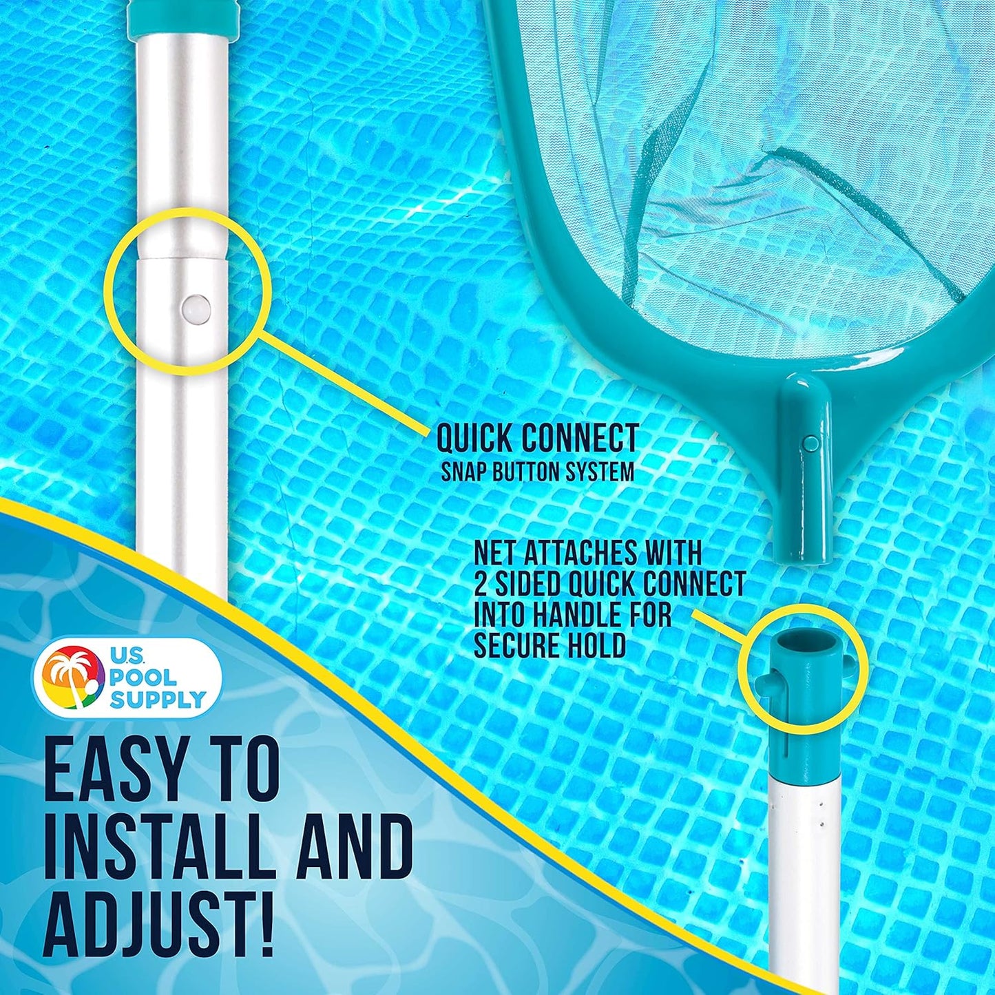 U.S. Pool Supply Leaf Skimmer Net 5 Foot Aluminum Pole